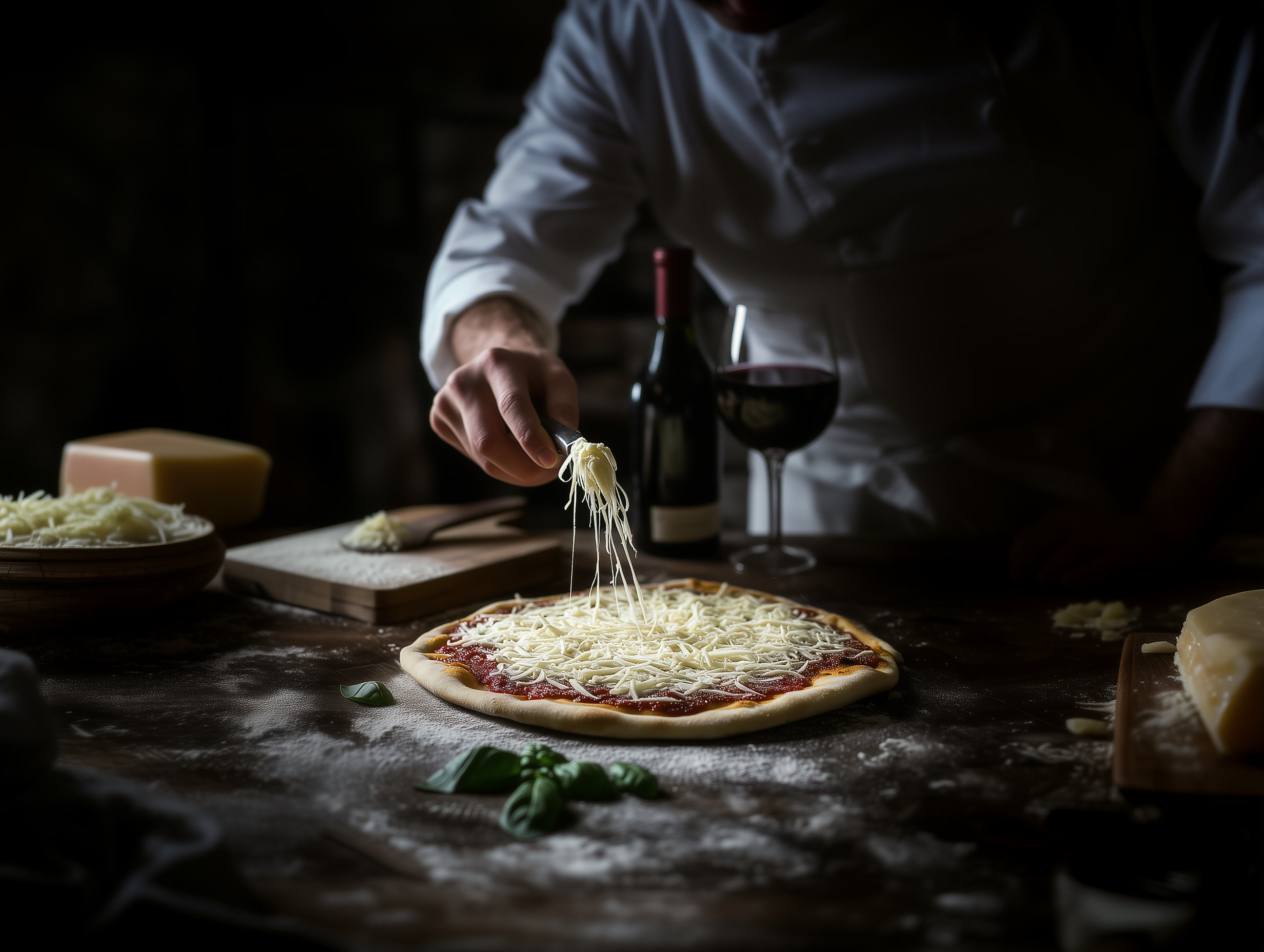 Quadro Chef Preparando Pizza com Queijo Retangular Paisagem