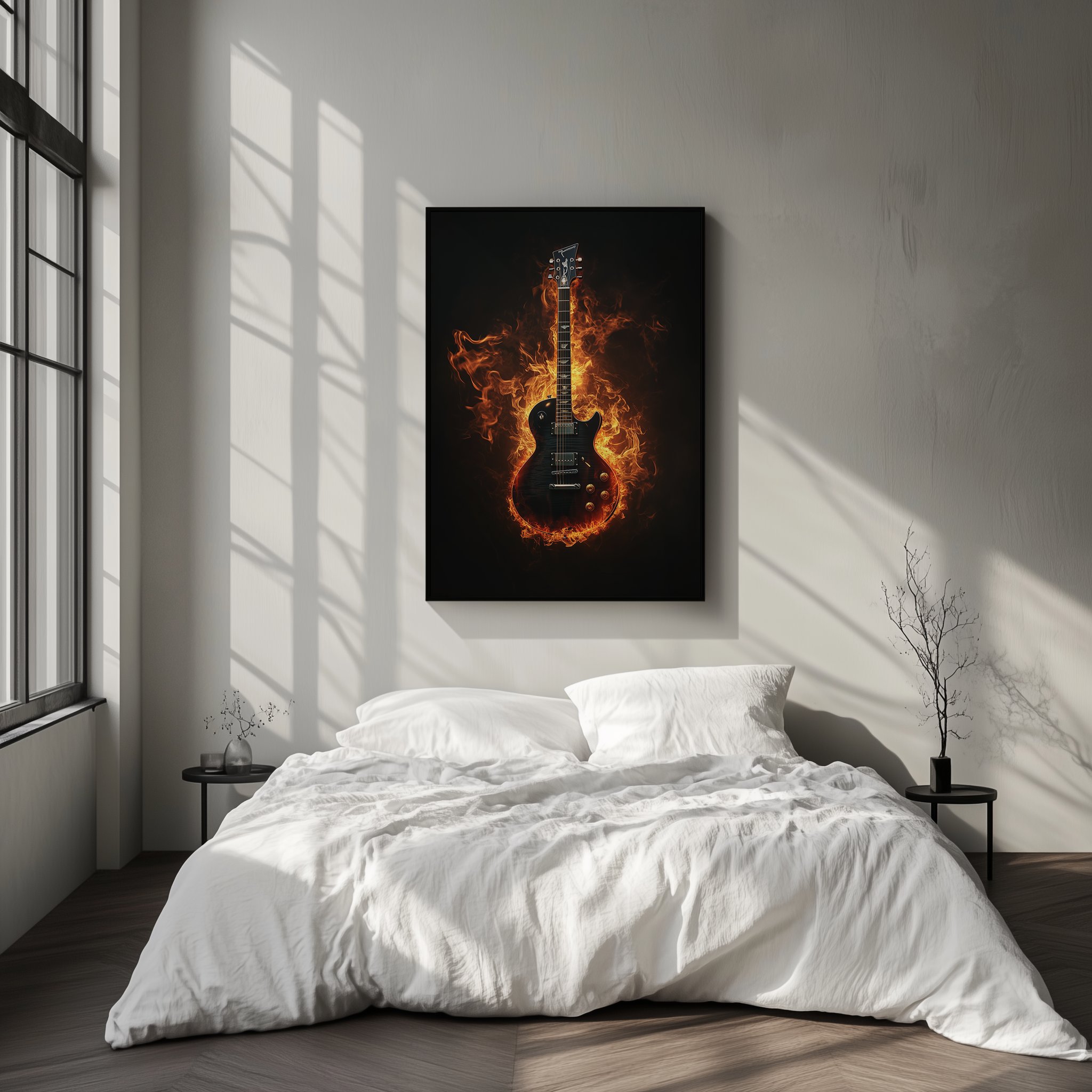 Quadro Guitarra em Chamas Retangular Retrato
