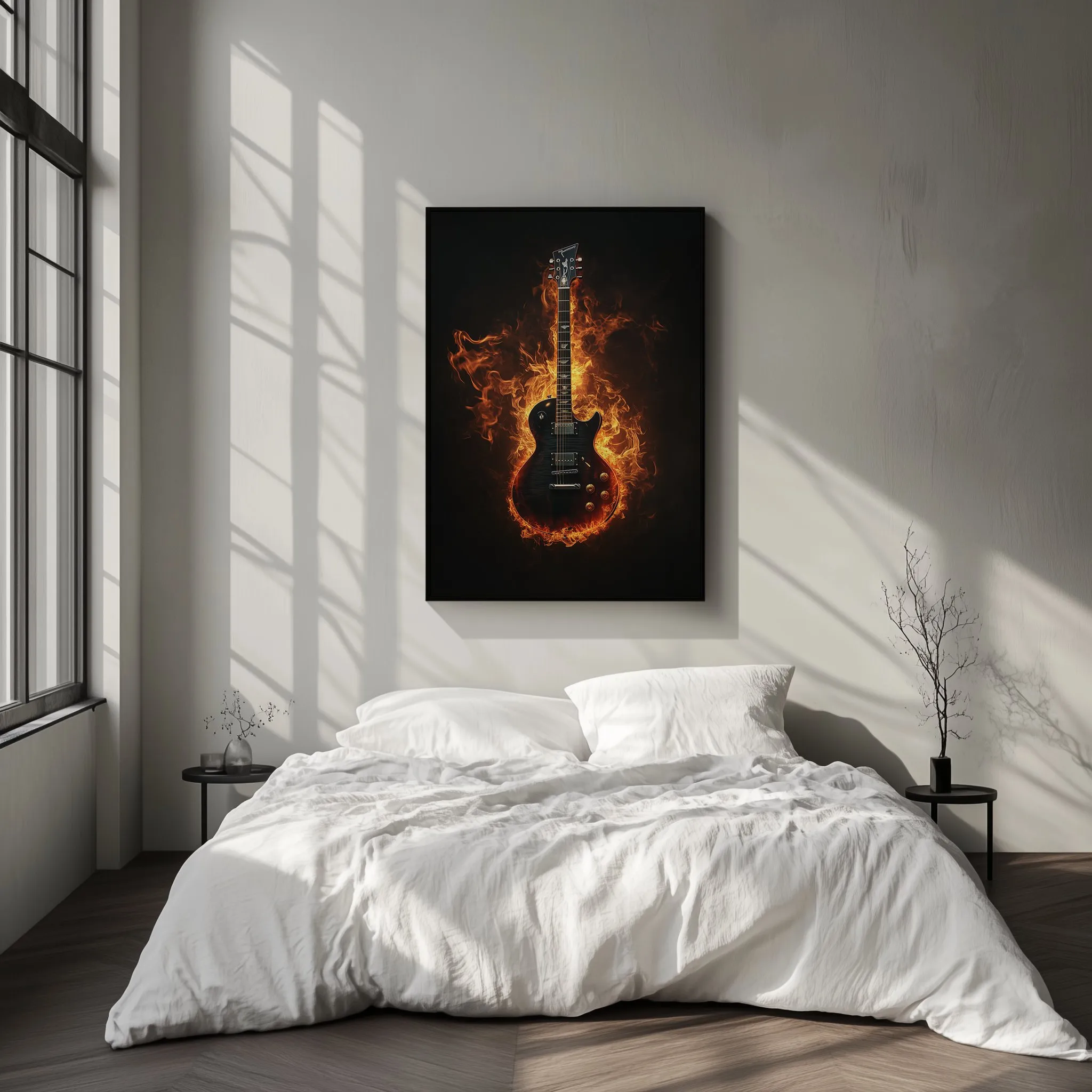 Quadro Guitarra em Chamas Retangular Retrato