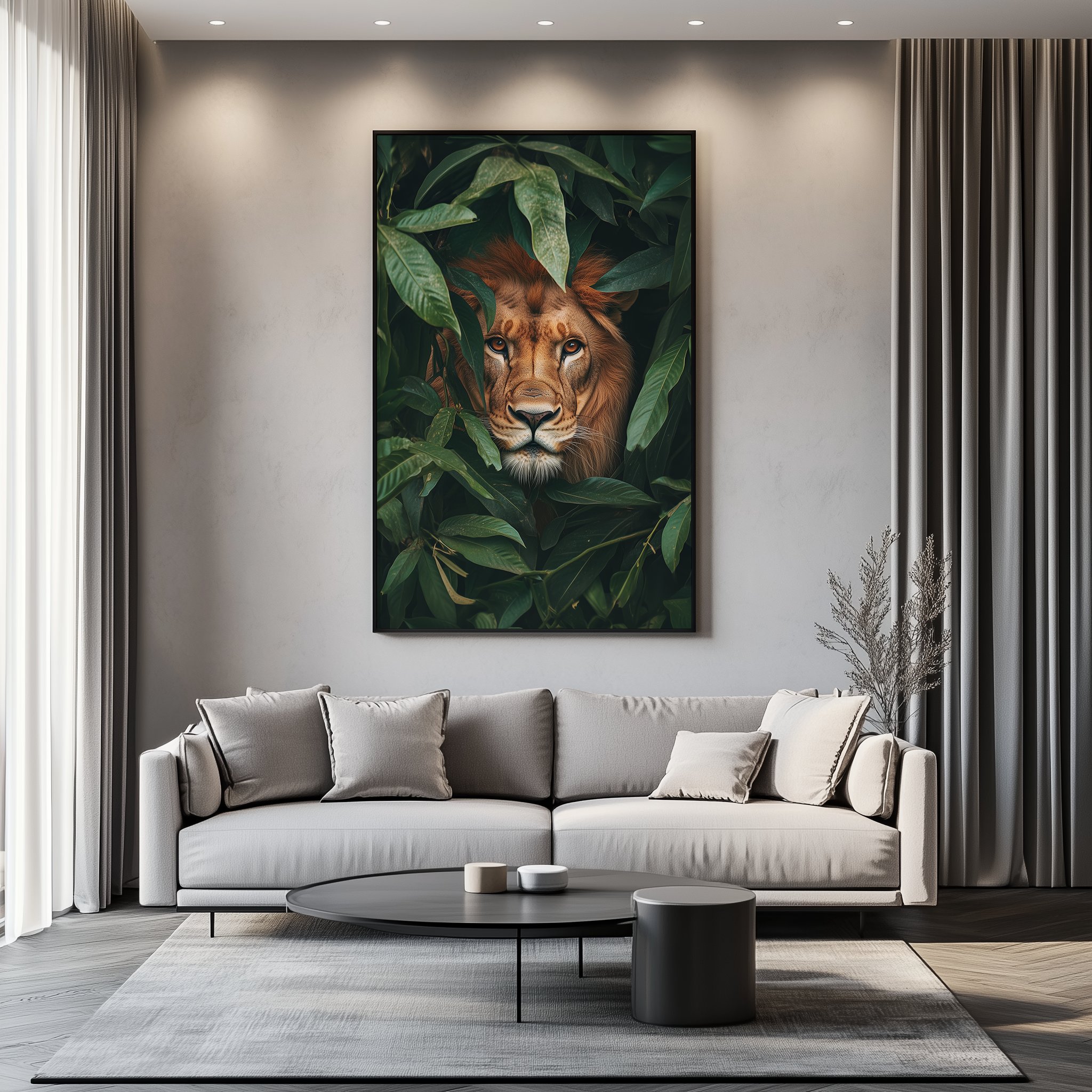 Quadro Leão na Selva Retangular Retrato