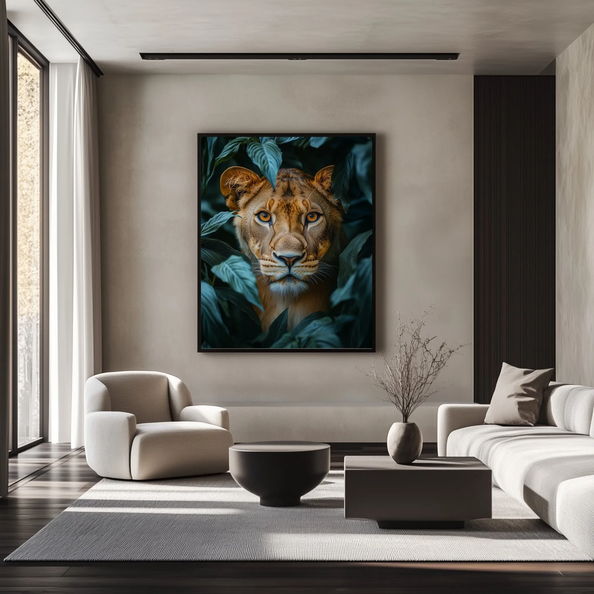 Quadro Leoa na Selva Retangular Retrato