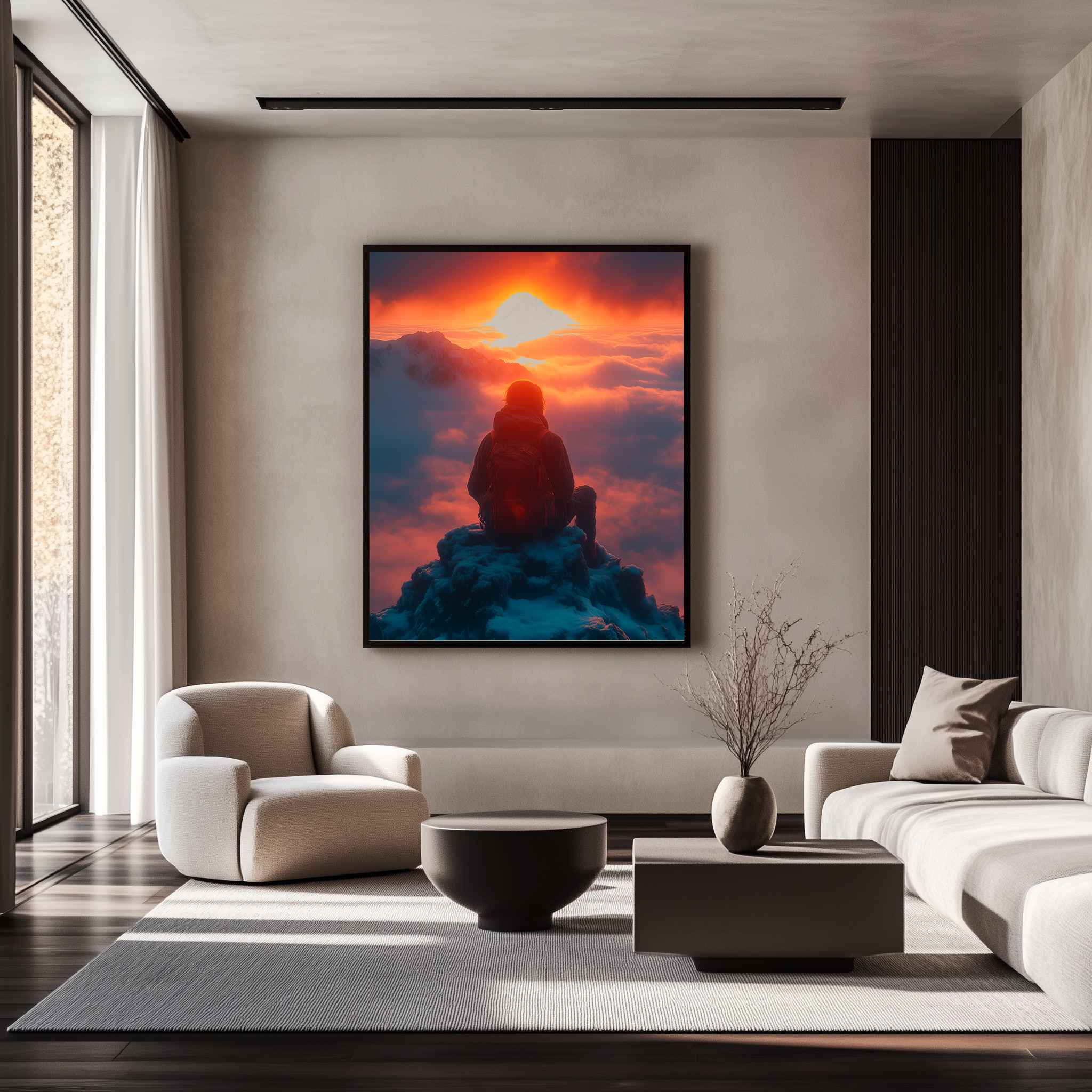 Quadro Montanhista Amanhecer Ardente Retangular Retrato