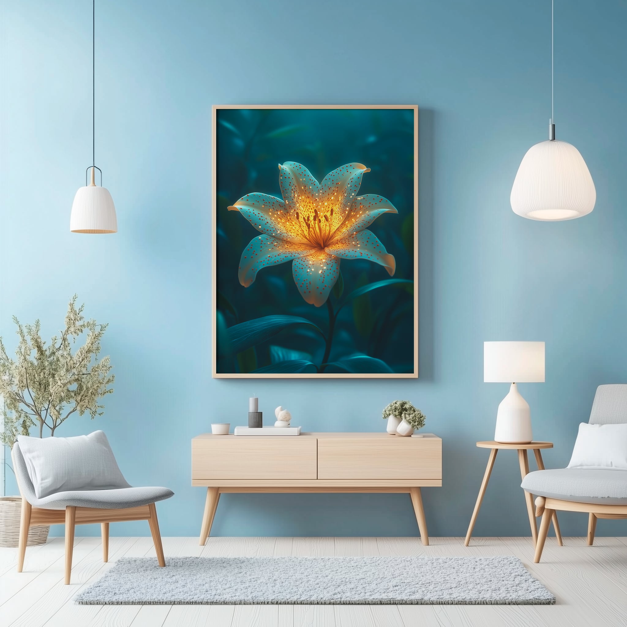 Quadro Papoila Subaquática Iluminada Retangular Retrato