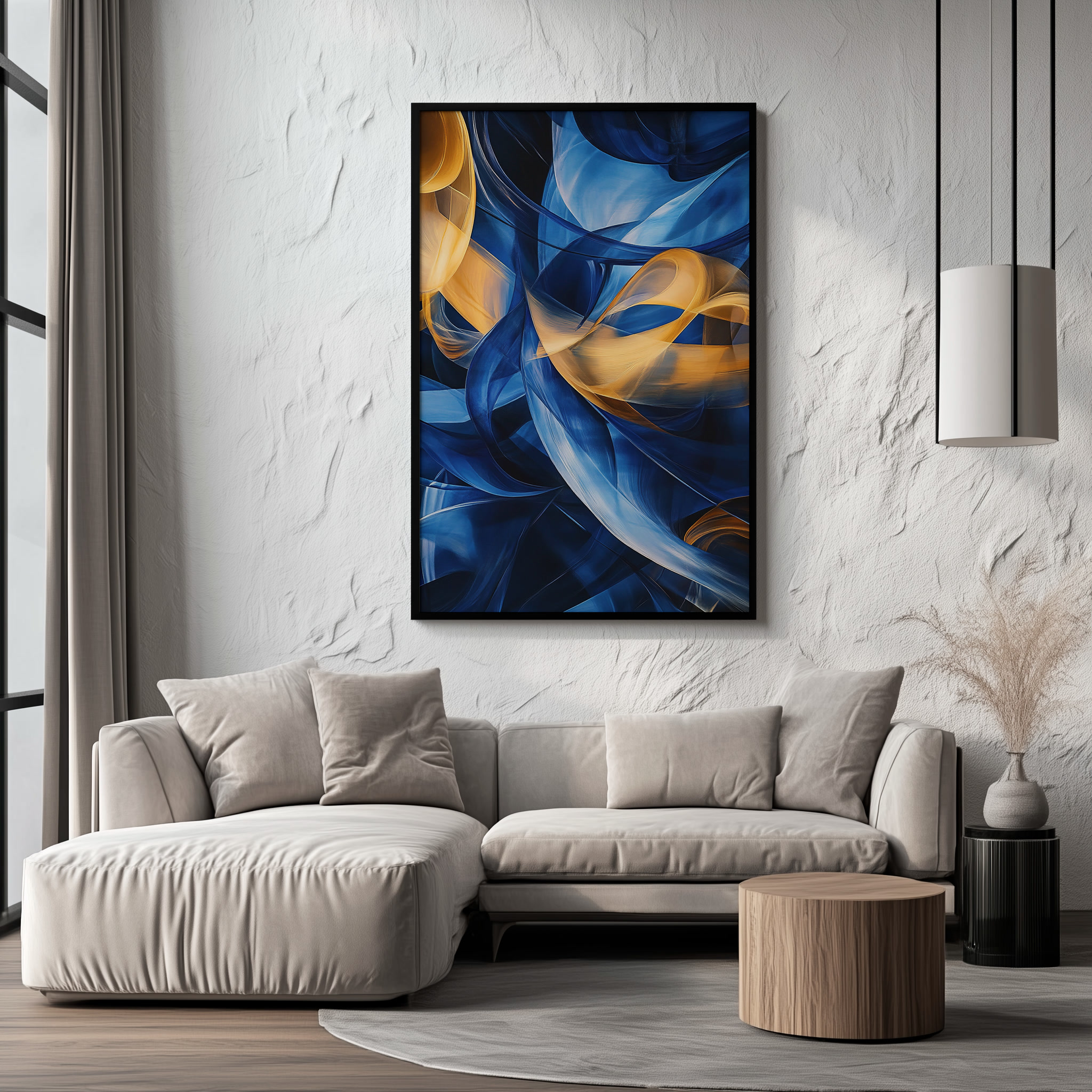 Quadro Véu de Ouro e Cobalto Retangular Retrato