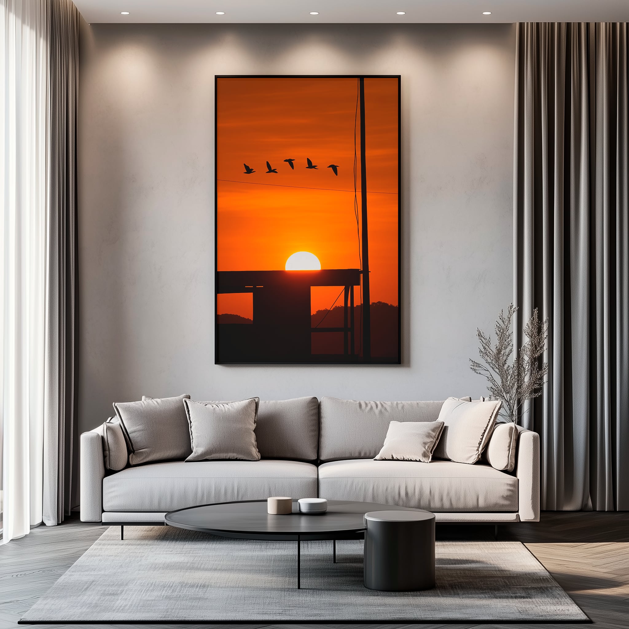 Quadro Voo ao Pôr do Sol Retangular Retrato